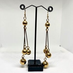 Vintage 1970s Gold Ball Dangle Earrings ✨ Long Statement Drops 1970s Modernist S